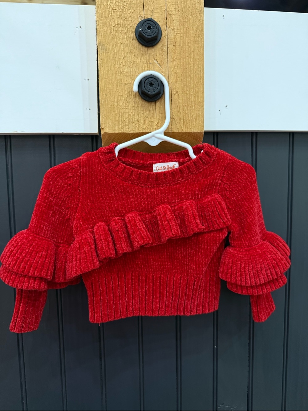 Cat & Jack Red Ruffled Chenille Sweater - Kids